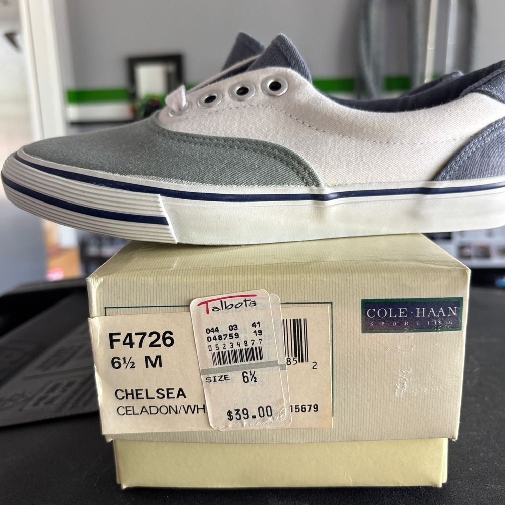 NIB Cole Haan Sporting Chelsea‎ Celadon White Blue Canvas Shoes F4726 6.5 M - Picture 2 of 5
